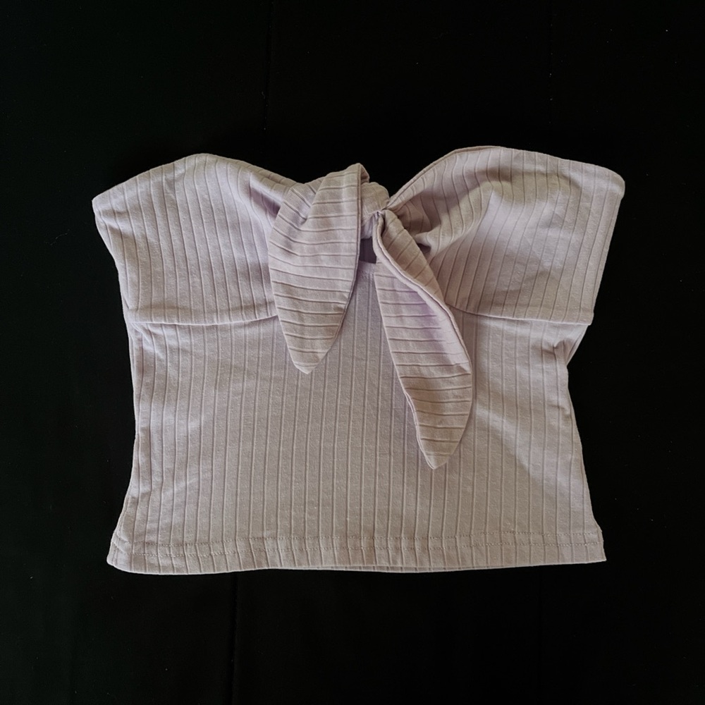 cropped lavender tube top with adjustable tie